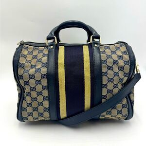 Auth Gucci Vtg Navy GG Canvas Web Joy Medium Boston Bag Preloved Purse Doctor